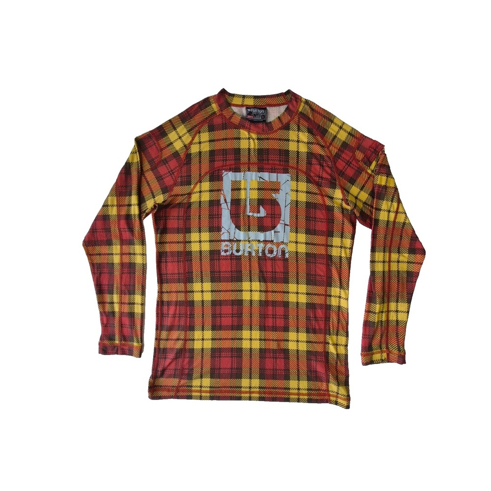 Burton Plaid Base Layer Shirt Mens Large Red Yellow Long Sleeve Thermal Top